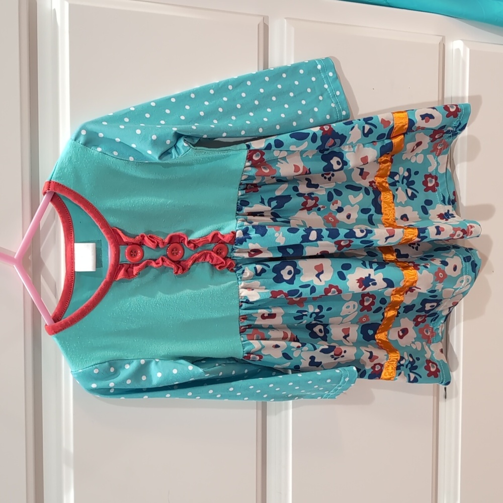 3/$15  Size 4 teal mixed print dress with button detail